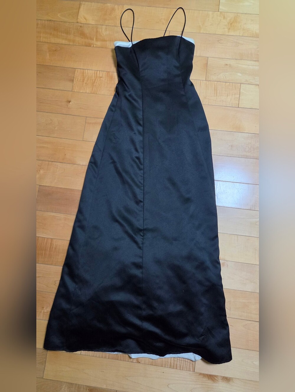 Betsy & Adam Black Satin Corset Back Prom Dress Formal Gown S 8 Y2K Glam - Picture 4 of 13